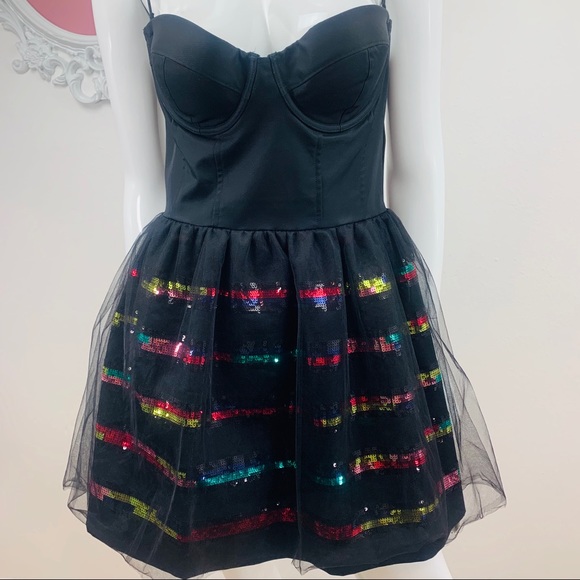 PINK Victoria's Secret Dresses & Skirts - PINK Victoria’s Secret/Black Corset Rainbow Sequin